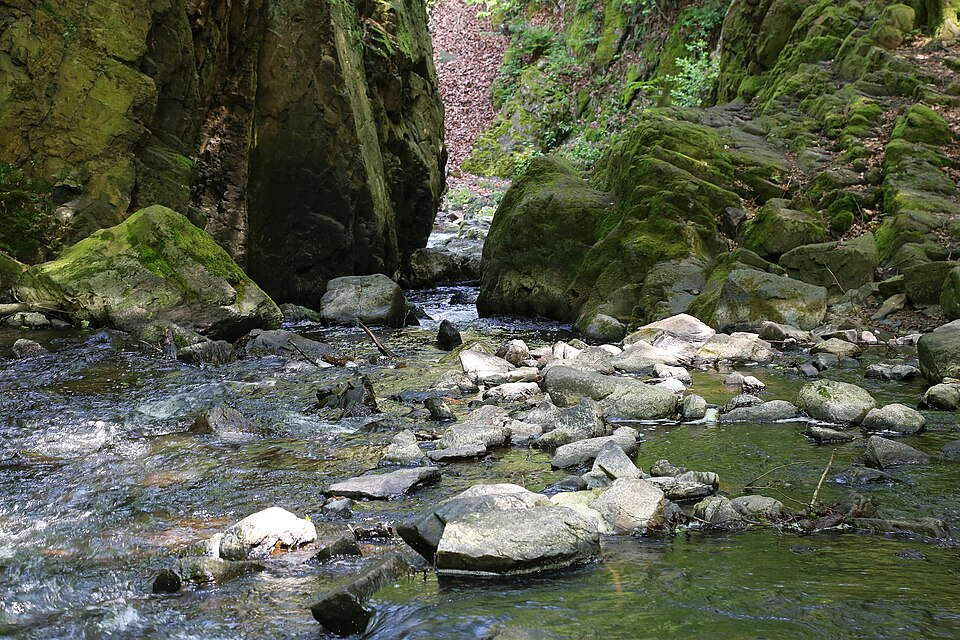 Photo: Stream and rock formations near the Skryje Waterfall, Křivoklátsko Protected Landscape Area, Czech Republic by Naďa Čel, licensed under the Creative Commons Attribution-ShareAlike 4.0 International (CC BY-SA 4.0) license.