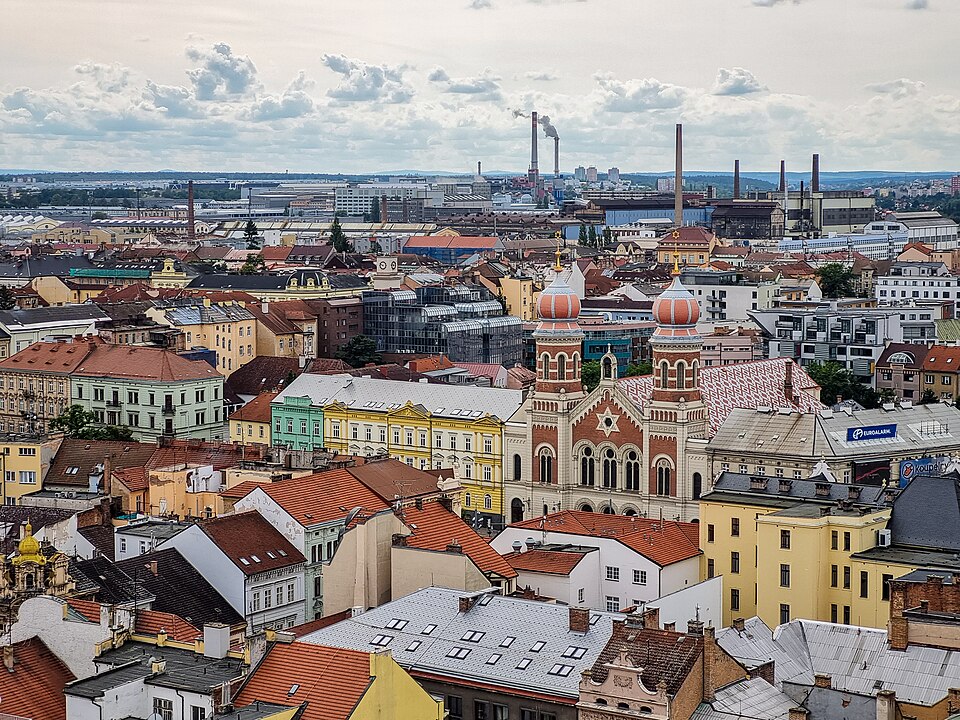 Pilsen (Plzeň, Czech Republic), view from a church tower, September 2023 — photo by Jakub CA — licensed under CC BY-SA 4.0 —https://creativecommons.org/licenses/by-sa/4.0/